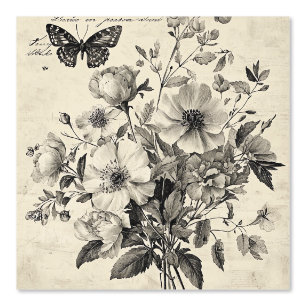 Rustic Flowers and Butterfly - Aged Paper (8) Wallpaper