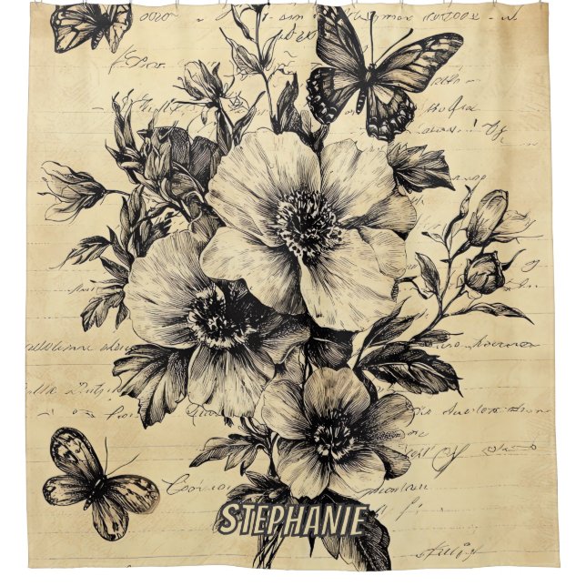 Rustic Flowers and Butterfly - Aged Paper (9) (Front)