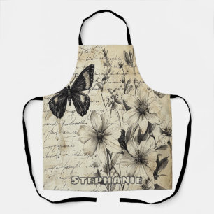 Rustic Flowers and Butterfly - Aged Paper Apron