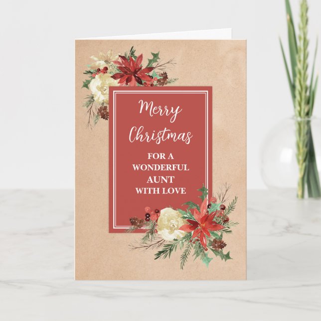 Rustic Flowers Aunt Merry Christmas Card (Front)