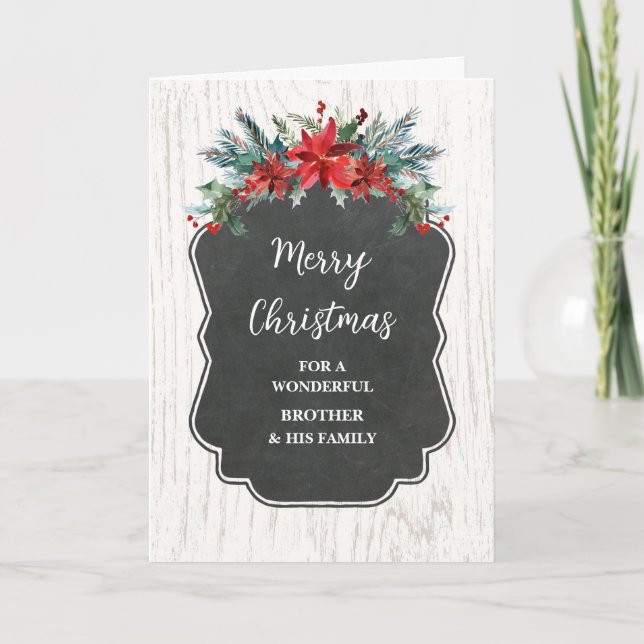 Rustic Flowers Brother & Family Merry Christmas Card (Front)