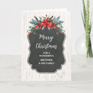 Rustic Flowers Brother & Family Merry Christmas Card