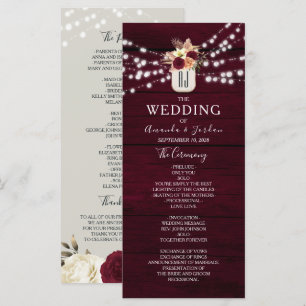 Rustic Flowers Burgundy Wedding Program