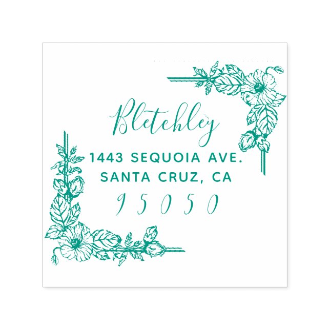 Rustic Flowers & Elegant Script Return Address Self-inking Stamp (Design)