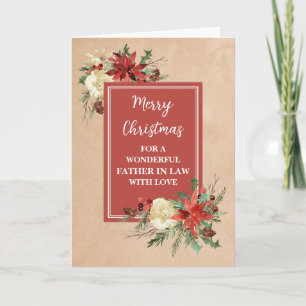 Rustic Flowers Father In Law Merry Christmas Card