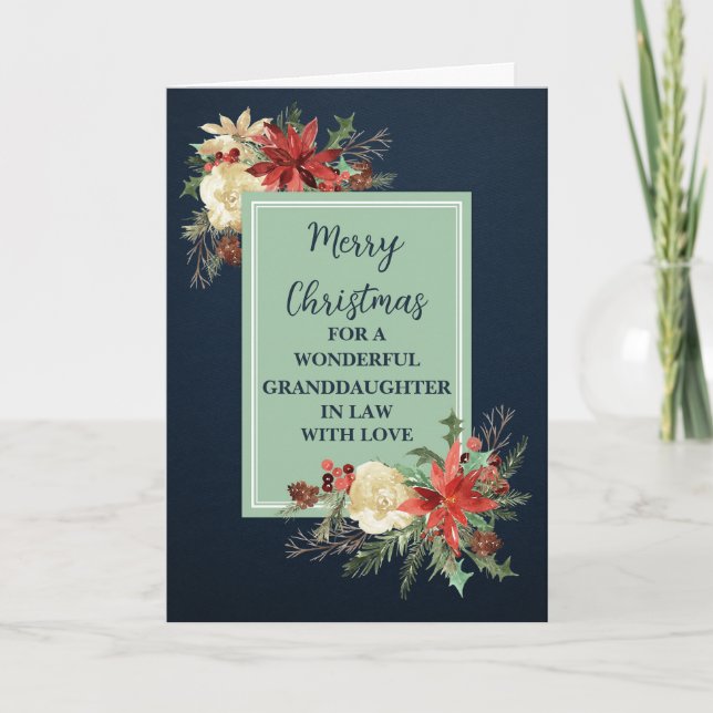 Rustic Flowers Granddaughter In Law Christmas Card (Front)
