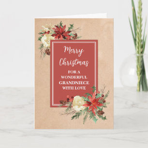 Rustic Flowers Grandniece Merry Christmas Card