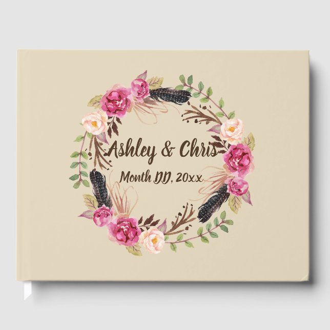 Rustic Flowers Guest Book Boho Floral Guest Book (Front)