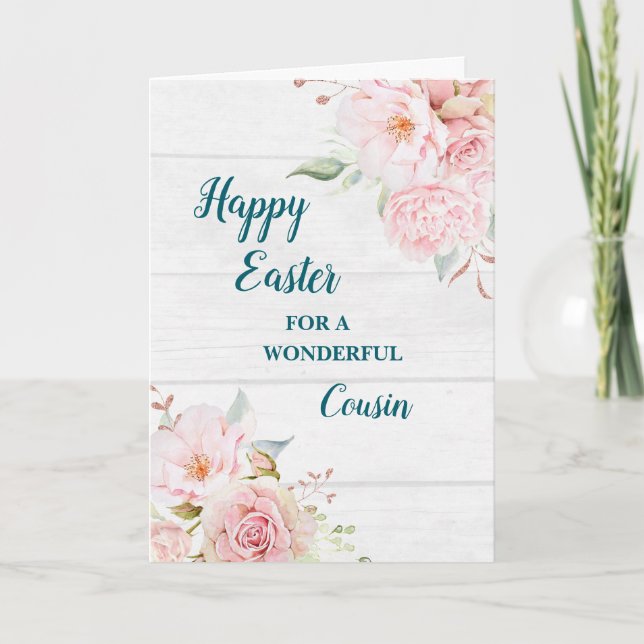 Rustic Flowers Happy Easter Cousin Holiday Card (Front)