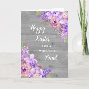 Rustic Flowers Happy Easter Friend Holiday Card