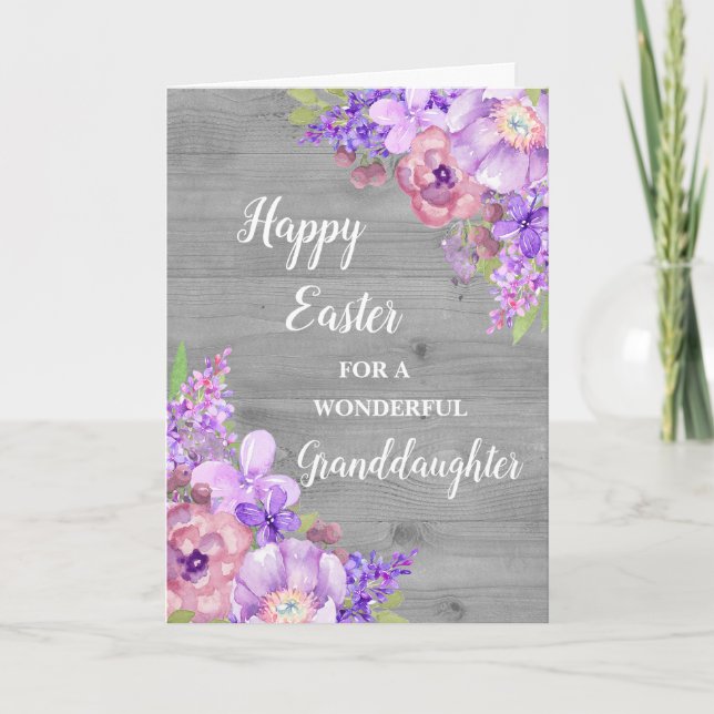 Rustic Flowers Happy Easter Granddaughter Holiday Card (Front)