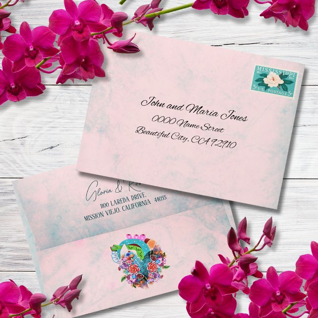 Rustic Flowers Heart Mexican Wedding Invitation Envelope (Creator Uploaded)
