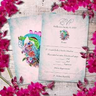 Rustic Flowers Heart Mexican Wedding RSVP Card