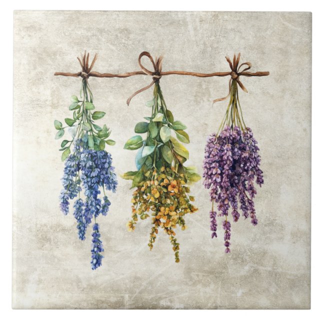 Rustic Flowers Herbs with Twine Design Tile (Front)