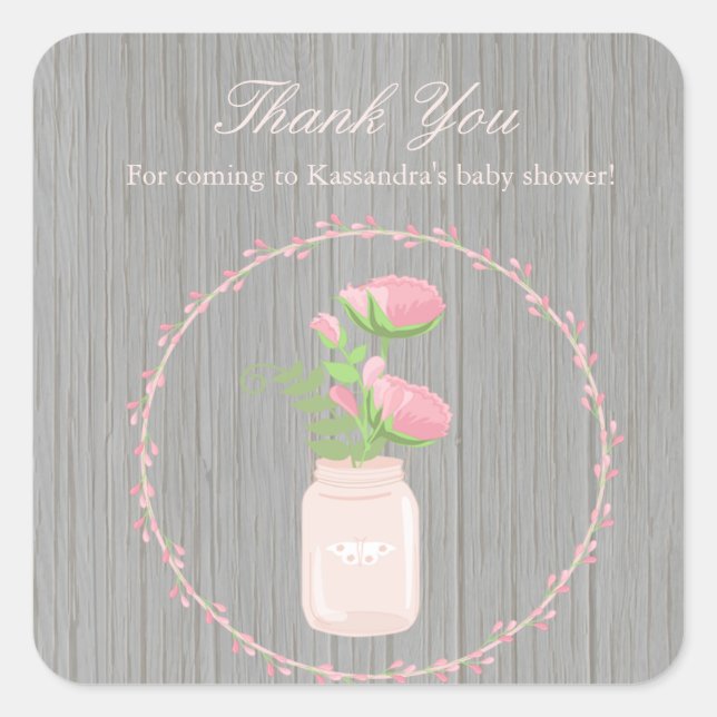 Rustic Flowers In A Vase Baby Shower Sticker (Front)