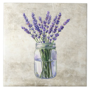 Rustic Flowers Lavender in Vintage Jar  Tile