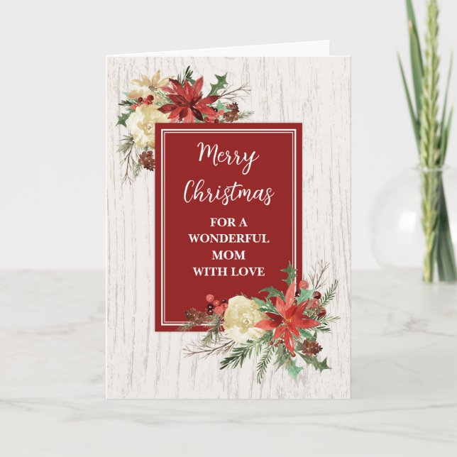 Rustic Flowers Mom Merry Christmas Card (Front)