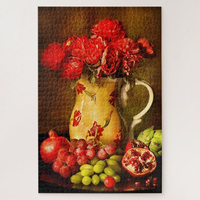 Rustic Flowers Pomegranate Grapes Fruit Jigsaw Puzzle (Vertical)