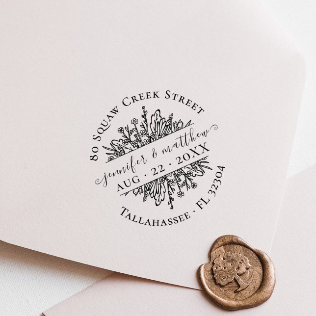 Rustic Flowers Save the Date Address Wedding Rubber Stamp (Rustic Flowers Save the Date Address Wedding Rubber Stamp)