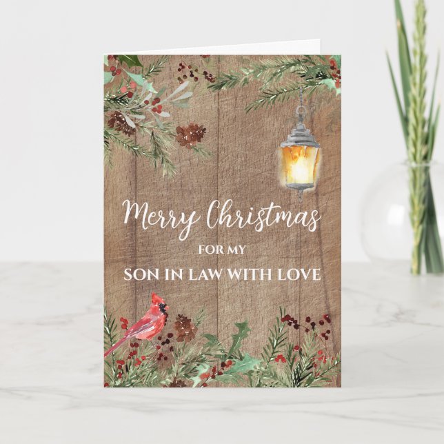 Rustic Flowers Son in Law Merry Christmas Card (Front)