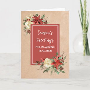 Rustic Flowers Teacher Christmas Holiday Card