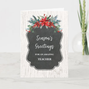 Rustic Flowers Teacher Christmas Holiday Card