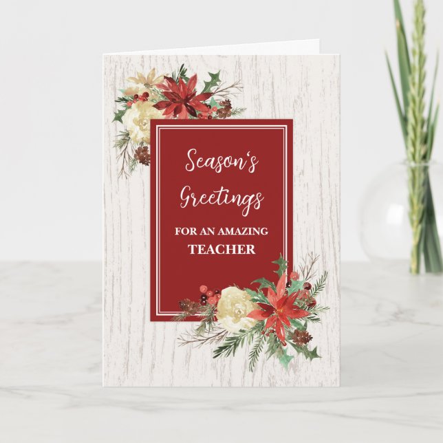 Rustic Flowers Teacher Christmas Holiday Card (Front)