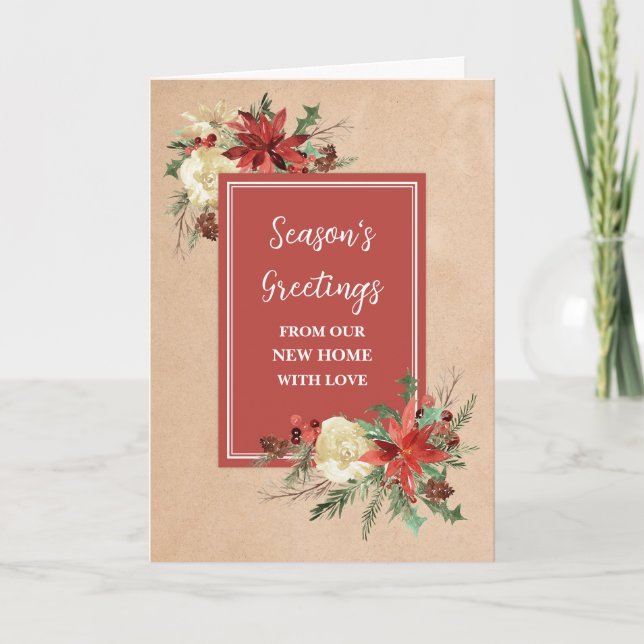 Rustic Flowers We've Moved New Address Christmas Card (Front)