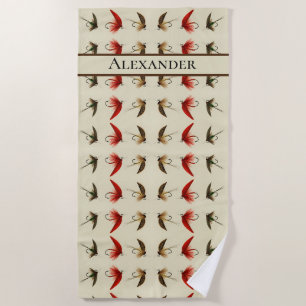 Rustic Fly Fishing Flies Vintage  Watercolor  Beach Towel