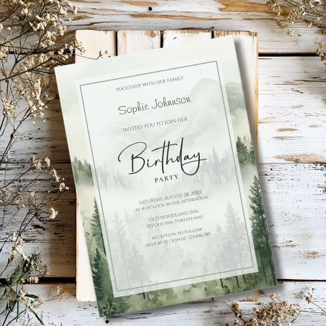 Rustic foggy mountains birthday invitation (Creator Uploaded)