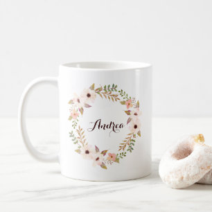 Rustic Foliage and Floral Wreath Personalized Mug