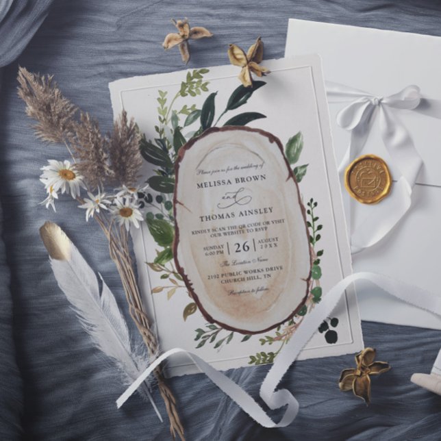 Rustic Foliage Farmhouse Budget QR Code Wedding Invitation (Creator Uploaded)