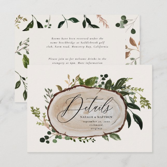 Rustic Foliage Farmhouse Elegant Wedding details  Enclosure Card (Front/Back)