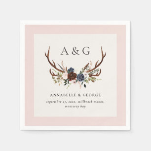 Rustic foliage, floral and stag wedding party napkin