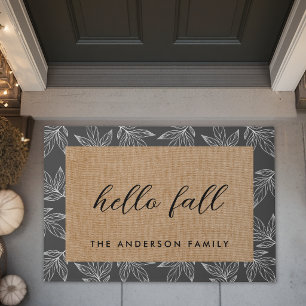 Rustic Foliage Hello Fall Family Name Doormat