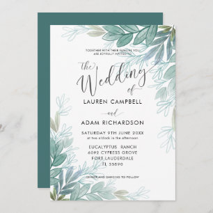 Rustic Foliage Sage Green & Teal Greenery Wedding Invitation