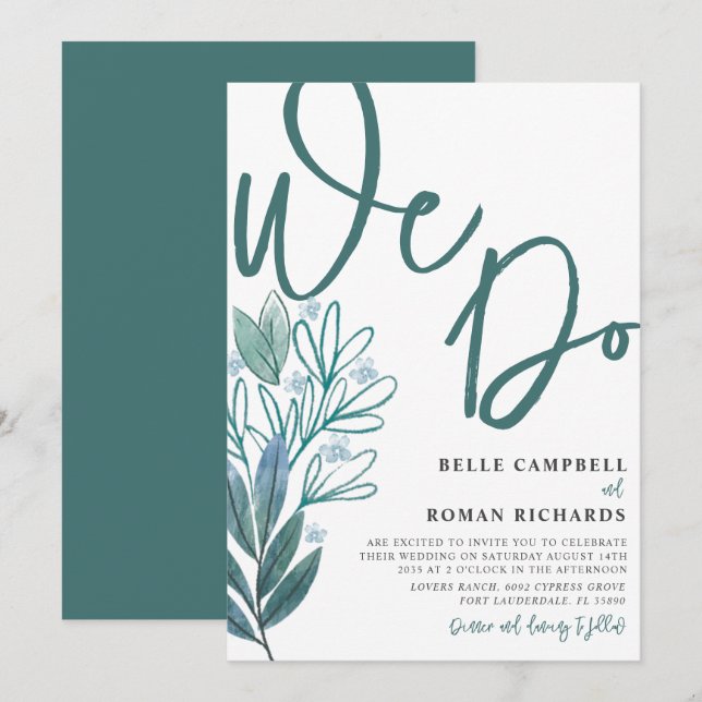 Rustic Foliage We Do Script Sage Green Wedding  Invitation (Front/Back)