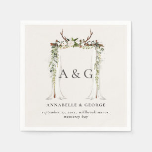 Rustic foliage white floral stag canopy wedding  napkin