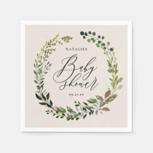 Rustic foliage wreath baby shower party napkin