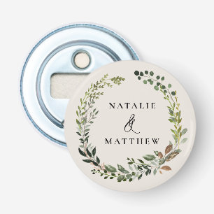 Rustic foliage wreath fall winter wedding party bottle opener