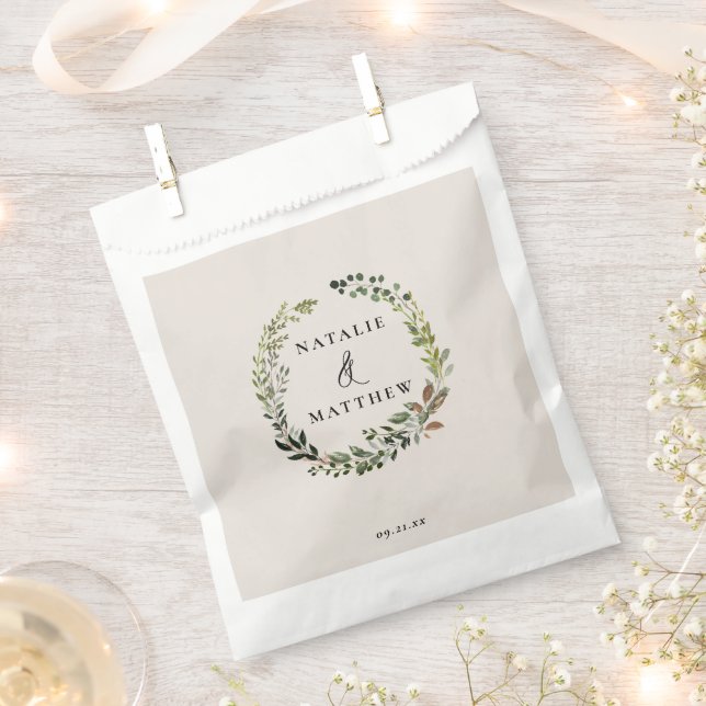 Rustic foliage wreath fall winter wedding party favour bag (Clipped)