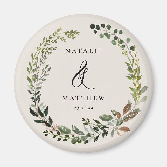 Rustic foliage wreath fall winter wedding party magnet (Front)