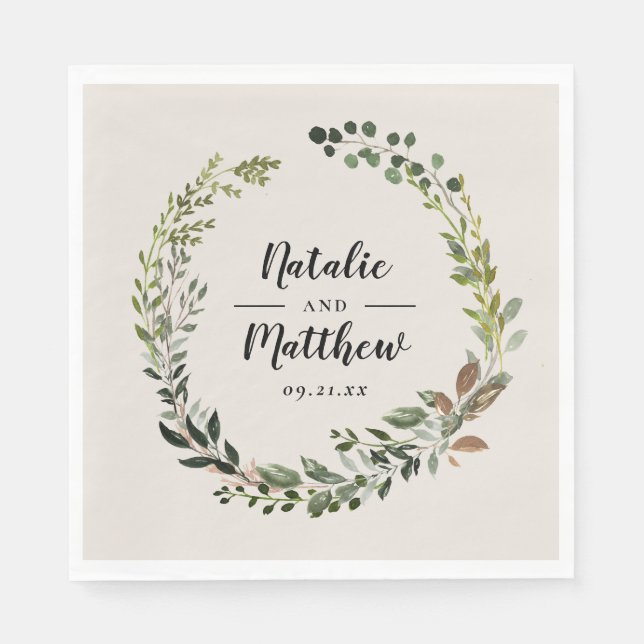 Rustic foliage wreath fall winter wedding party napkin (Front)