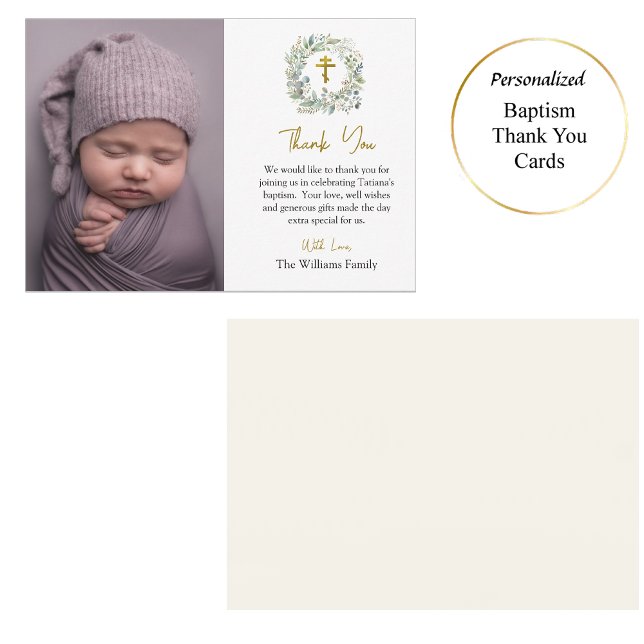 Rustic Foliage Wreath Orthodox Christian Baptism Thank You Card (Creator Uploaded)