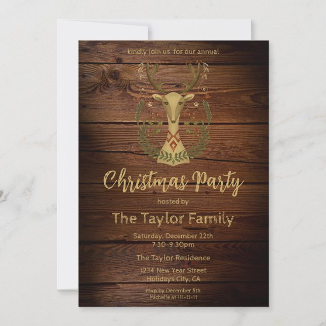 Rustic Folk Art Christmas Reindeer Invitation (Devant)