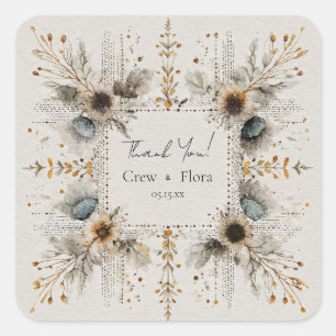 Rustic Folk Art Floral Wedding  Square Sticker