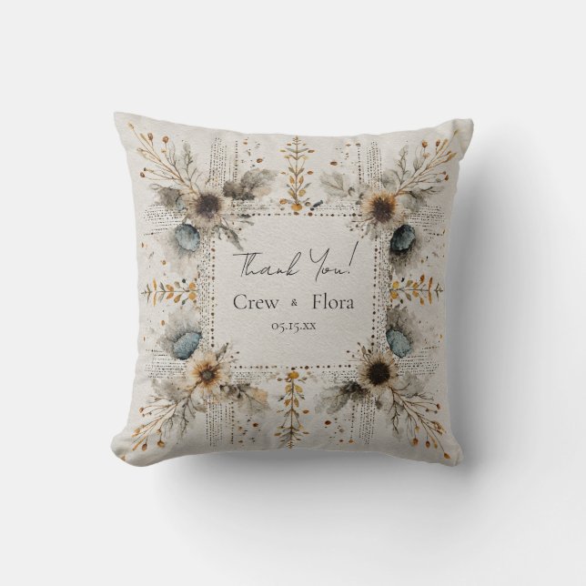 Rustic Folk Art Floral Wedding  Throw Pillow (Front)