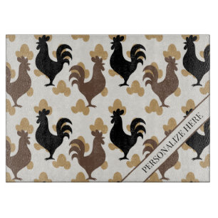 Rustic Folk Art Rooster Pattern, Farmhouse Kitchen Cutting Board