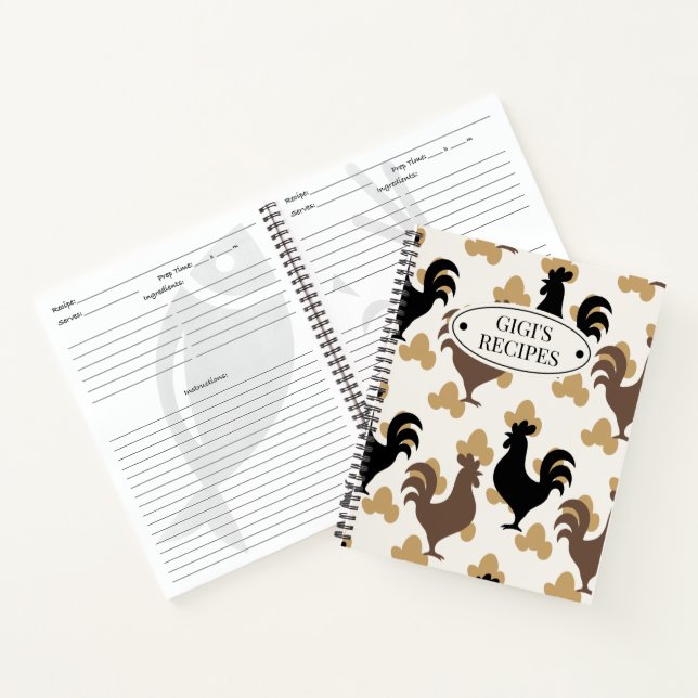 Rustic Folk Art Rooster Pattern, Farmhouse Recipe Notebook (Inside)