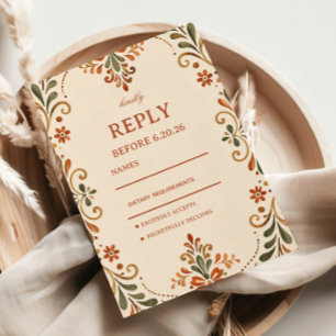 Rustic Folk Botanical Mexican RSVP Card